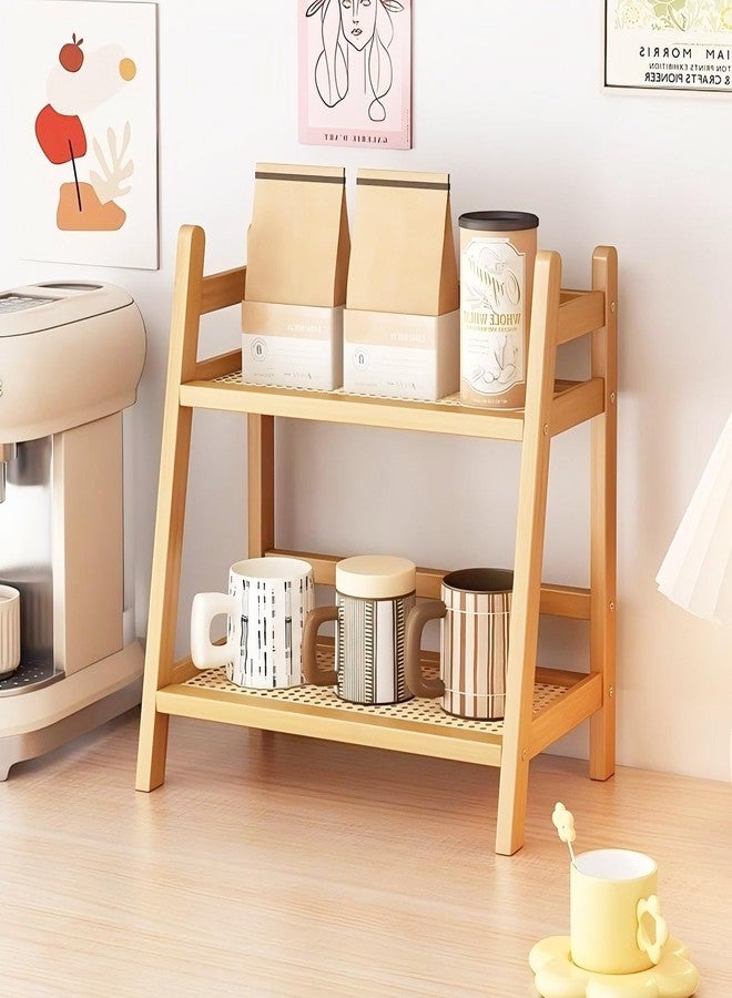SRTFINE 2 Tier Coffee Bar Station Organizer & Bamboo Mug Holder - Countertop Tea and Coffee Bar Accessories Stand, Matcha Display Shelf with Condiment Storage Rack, Cup Organizer for Kitchen Counter (Small) - Image 2
